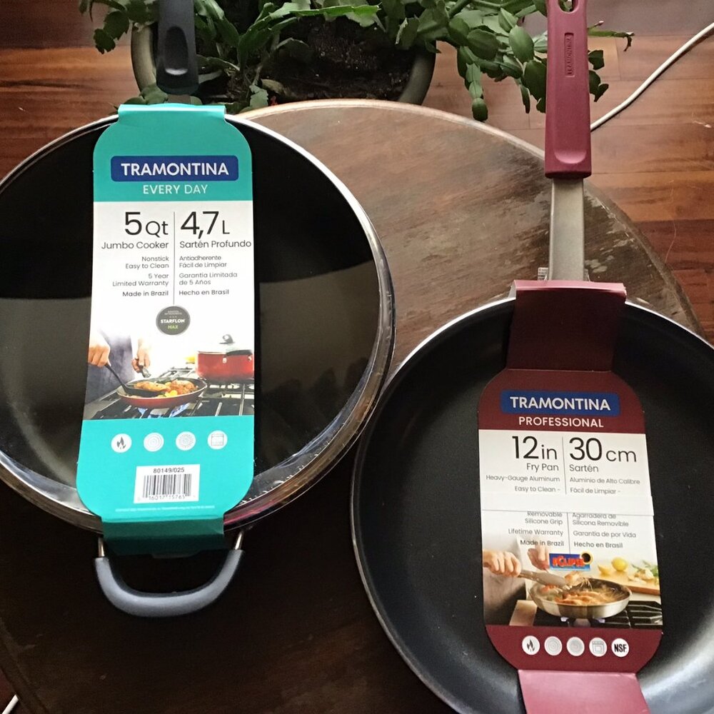 Tramontina 5 Qt Aluminum Nonstick Covered Jumbo Cooker and 12" Frying Pan– Red